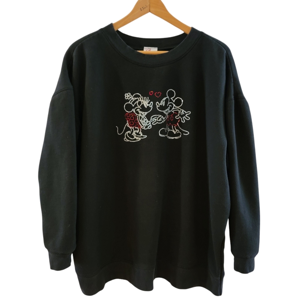 DISNEY Mickey & Minnie‎ Mouse Rhinestone Hearts Sweatshirt XXL